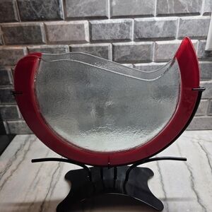 Red and Clear Glass Decorative Bowl